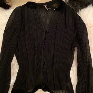 Free People Pleated Chiffon/Velvet Shirt, S